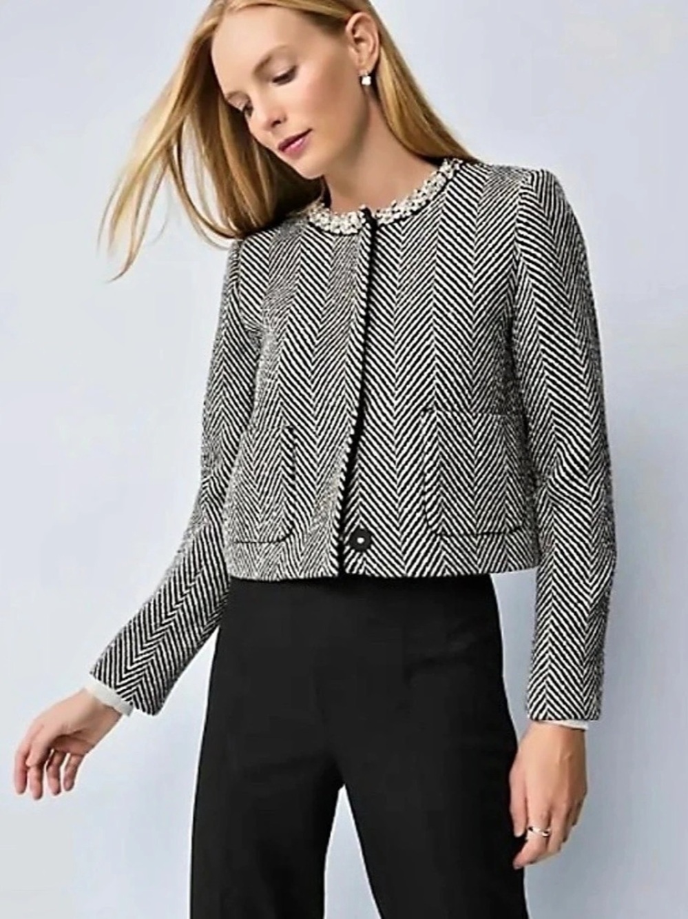 Ann Taylor Embellished
Herringbone Cropped Jacket